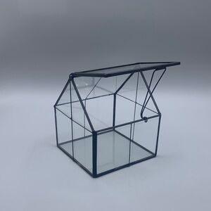 House Shaped Terrarium Planter Black Metal Frame Clear Glass Panels